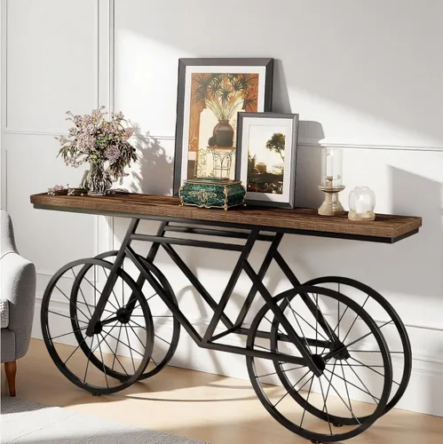 Vista 3 de Tribesigns Mesa consola extra larga, mesa de sofá estrecha de 70.9 pulgadas detrás del sofá con base de metal para bicicleta, mesa de entrada