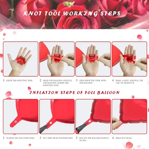 Vista 4 de Kit de globos para el día de San Valentín, globos con texto en inglés "I Love You", globos de corazón blanco y rojo, pétalos de rosa para el día