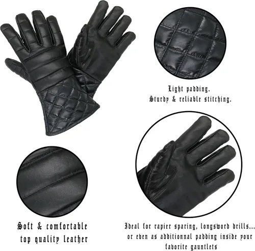 Vista 9 de Mythrojan Guantes de esgrima de espadachín: Hema Guantes de cuero ligeramente acolchados Renacimiento medieval