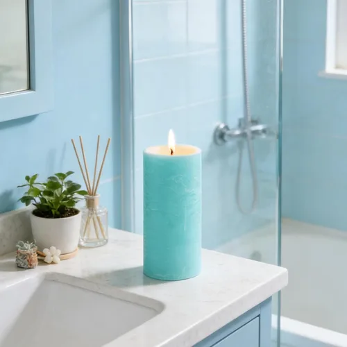 Vista 7 de Ocean Breeze - Vela perfumada de pilar, 2.8 x 6 pulgadas, 75 horas de combustión, vela costera azul texturizada con fragancia de sal marina y madera