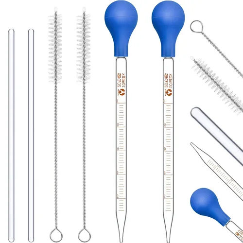 Vista 8 de Weewooday Pipetas de vidrio con goteros de vidrio graduados para laboratorio, pipeta líquida con sombreros de goma grandes de 7.9 in, varilla
