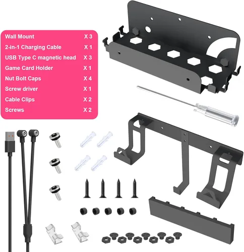 Vista 6 de JDDWIN Kit de soportes compatible con Nintendo SwitchSwitch OLED montaje en pared, interruptor de metalinterruptor OLED soporte vertical para colgar