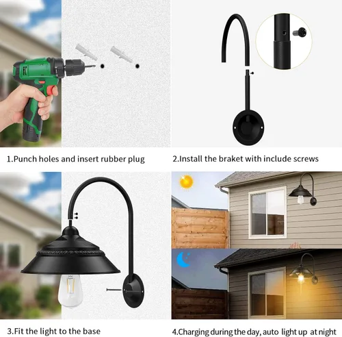 Vista 8 de Luz solar para granero, luz solar de pared para exteriores con 3 modos de iluminación y sensor de movimiento, luz impermeable estilo granja
