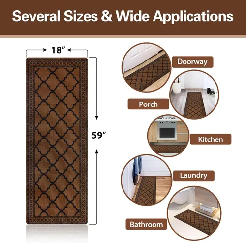 Vista 3 de Carvapet Tapete antideslizante marroquí con textura de panal de abeja, tapete de cocina, para interiores y exteriores, fácil de limpiar, tapetes