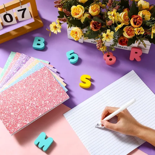 Vista 4 de Yexiya Paquete de 24 cuadernos con purpurina a granel de 8.3 x 5.5 pulgadas, paquete de 60 páginas, 30 hojas de tamaño A5, cuadernos de escritura