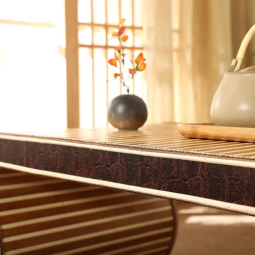 Vista 6 de HM&DX Mesa de centro de madera, mesa de piso japonesa, mesa de té de tatami, mesa de centro tejida de ratán, mesa de altar baja para meditación