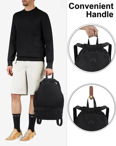 Vista 7 de Mochila de gimnasio con cordón y compartimento para zapatos para hombres y mujeres, bolsa deportiva de cuerda con bolsillo húmedo, bolsa de playa