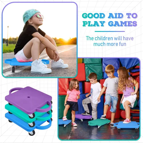 Vista 7 de 6 piezas de patinete deportivo a granel para sentarse a granel con asas ruedas de plástico, patinete deportivo plano para niños, gimnasio
