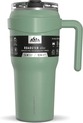Vista 17 de Hydrapeak Roadster - Botella de agua de acero inoxidable de 40 onzas con aislamiento al vacío de doble pared con asa y tapa con popote 2 en 1