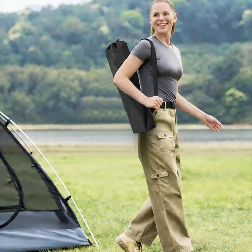 Vista 8 de Silla plegable para acampar con portavasos y bolsa de almacenamiento lateral, capacidad de 300 libras, ligera, respaldo alto, portátil para playa