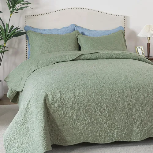 Vista 25 de HoneiLife Juego de ropa de cama tamaño Queen, juego de edredón de microfibra para cama Queen, colchas ligeras de 3 piezas, edredones reversibles