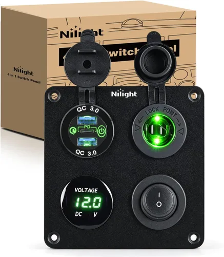 Vista 13 de Nilight Panel de enchufe de cargador de encendido y apagado 4 en 1, cargador USB dual, toma de corriente, voltímetro LED, encendedor de cigarrillos