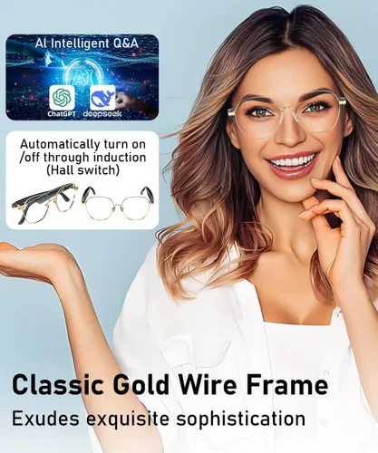 Vista 6 de Gafas Bluetooth para mujeres y hombres, cristal inteligente AI con 163 traducciones de idiomas, audio, lentes transparentes Bluetooth 6.0, asistente