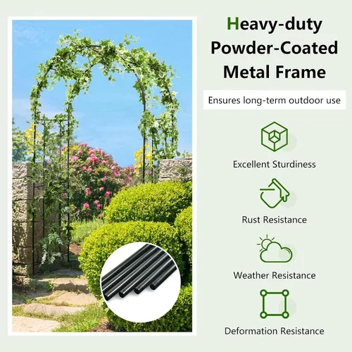 Vista 4 de Giantex Árboles de jardín enrejados, arco de jardín de metal de 7.2 pies para plantas trepadoras, rosas, arco de boda con estacas, pérgola