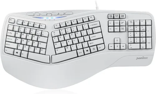 Vista 7 de Perixx PERIBOARD-312 Teclado ergonómico retroiluminado - USB con cable con 2 concentradores - Diseño dividido natural - LED blanco - Negro
