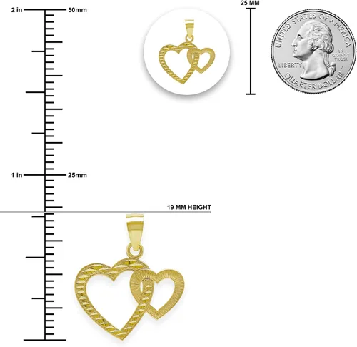 Vista 3 de Colgante de corazón doble de oro - Oro macizo de 10 quilates - Colgante de corazón - Joyería
