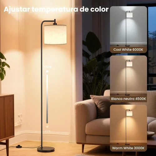 Vista 2 de SIBRILLE Lámpara de pie con pantalla de lino, lámpara de pie alta regulable con control remoto y 3 temperaturas de color, modernas lámparas de pie