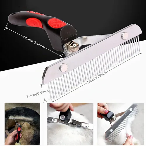 Vista 3 de Rastrillo de pelo largo para perros, rastrillo de dientes largos con mango antideslizante, cepillos de desprendimiento de perros para aseo de pelo