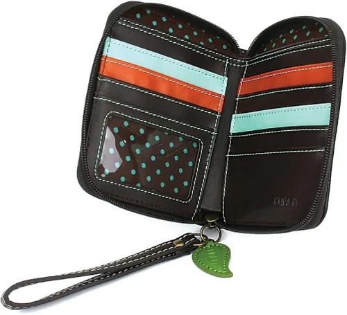Vista 3 de CHALA Cartera con cremallera, pulsera, 8 ranuras para tarjetas de crédito, piel sintética resistente