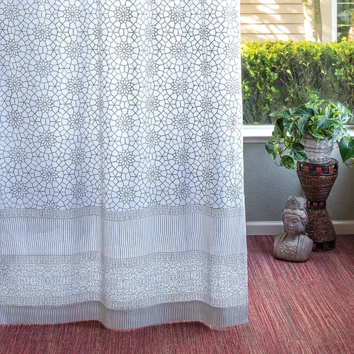 Vista 26 de Panel de cortina transparente blanco y dorado con alzapaños, 100% gasa de algodón, con pestaña superior o bolsillo para barra para decoración