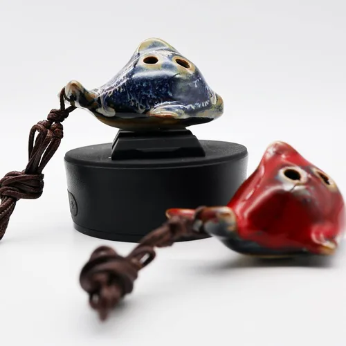 Vista 5 de 6 agujeros, Ocarina en forma de pez, Ocarina Alto C, Ocarinas de cerámica en Do mayor, instrumento de 2 piezas, cerámica roja y azul, decoración