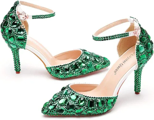 Vista 3 de Sandalias de diamantes de imitación azules reales Tacones altos finos Sandalias puntiagudas Tacones de cristal azul Zapatos de tacón alto de moda