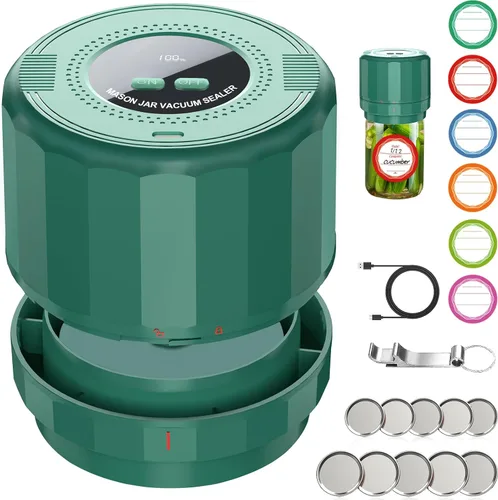 Vista 12 de M11 - Sellador al vacío de tarros Mason - Kit de sellado al vacío de tarros Mason eléctrico con tapas Mason de boca ancha y regular, sellador al