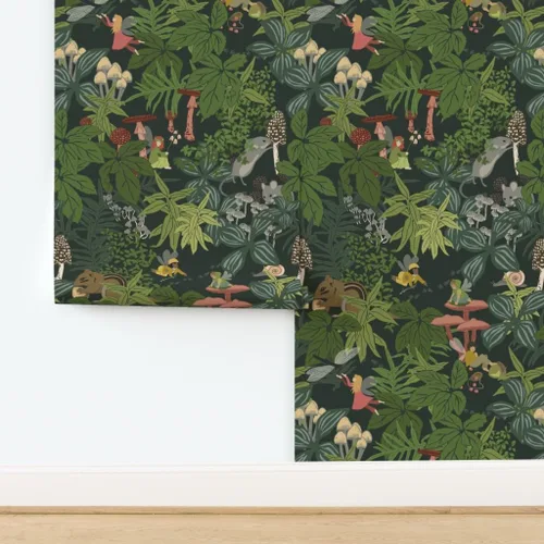 Vista 4 de Spoonflower Muestra de papel tapiz extraíble - Bosque de hadas del bosque extra grande rosa naturaleza niños caprichoso bebé personalizado