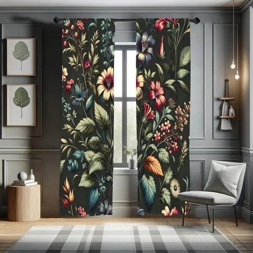 Vista 26 de Ambesonne - Cortinas amarillas para ventana, arte moderno escandinavo de escena de jardín con flores de tulipán y mariposas bailando, juego de 2
