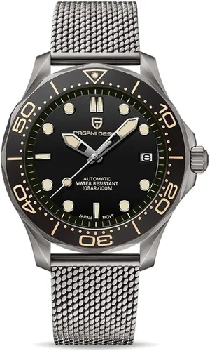 Vista 4 de Relojes automáticos de buceo Pagani Design 007-Model para hombre, movimiento NH35, materiales de acero inoxidable, bisel de cerámica giratoria