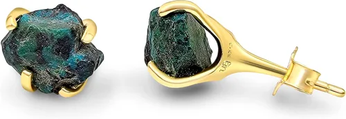 Vista 86 de Aretes de piedra preciosa natural en bruto con oro amarillo sobre plata de ley 925, 6 a 0.276 in, regalo de piedra de nacimiento de calidad genuina