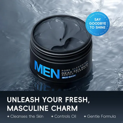 Vista 6 de Men's Facial Mud Mask Deep Cleansing Pores Control Oily Skin Face Care 4.23 oz Black One