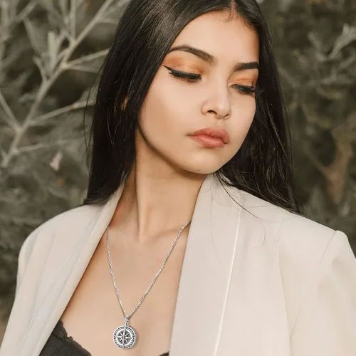 Vista 9 de Collar de Brújula para Hombres y Mujeres de Plata de Ley 925 con Colgante de Urna para Cenizas, Colgante de Medallón con Foto, Collar de Ancla