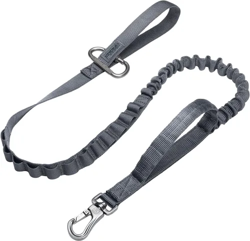Vista 11 de EXCELLENT ELITE SPANKER Correa táctica elástica para perros con bungee, correa militar ajustable de liberación rápida con 2 asas de control (Negro)