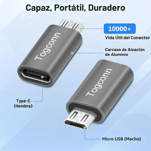 Vista 2 de Adaptador USB C a Micro USB, paquete de 2 unidades, USB tipo C (hembra) a micro USB (macho) Conector de conversión compatible con carga