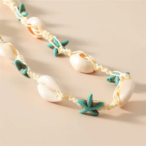 Vista 3 de Gargantilla de concha de estrella de mar, collar de playa con perlas de perlas, gargantilla bohemia con cuentas, gargantilla ajustable con estrellas