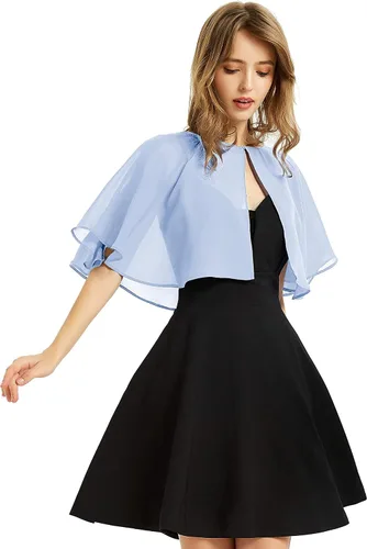 Vista 29 de Chal de gasa suave para mujer, envolturas, chal corto para vestido de noche, boda, capa, bolero, cubierta estilo flapper Negro