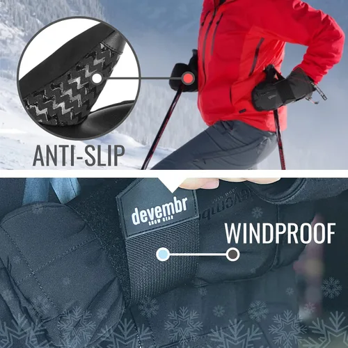 Vista 5 de Devembr - Manoplas de esquí impermeables, guantes de snowboard con muñequeras, 5 colores disponibles, SML