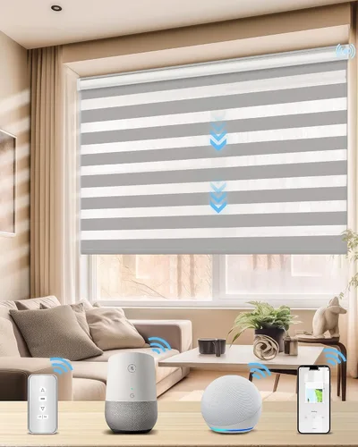 Vista 10 de Persianas motorizadas de cebra para ventanas, persianas inteligentes con control remoto, filtrado de luz, compatibles con Alexa Google Home