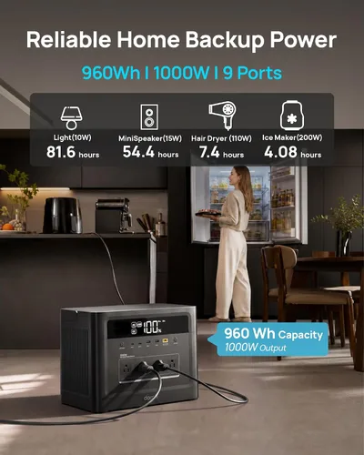 Vista 11 de Estación de energía portátil 2000W Surge, generador solar 1000W, 960Wh