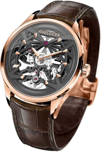 Vista 2 de AGELOCER Reloj analógico de lujo para hombre con diseño de esqueleto mecánico automático de acero inoxidable