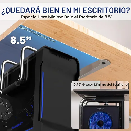 Vista 4 de Vivo (MOUNT-PC04A) - Montura de PC ajustable para debajo del escritorio, resistente, soporte para CPU de computadora, soporta hasta 66 lbs