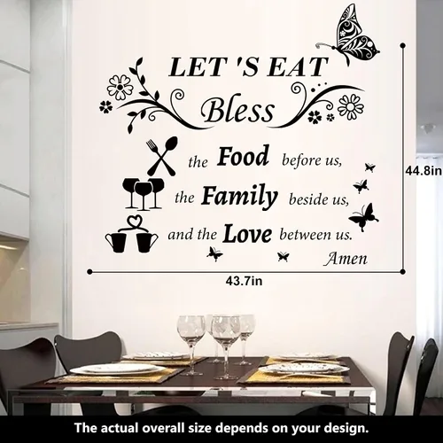 Vista 2 de Calcomanías de pared para cocina, cena, oración, calcomanías de pared de vinilo con citas de cocina, calcomanías de pared con texto en inglés "Let's