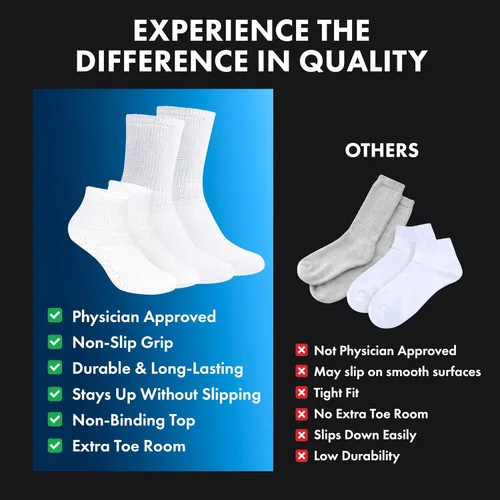 Vista 7 de Debra Weitzner Non-Slip Diabetic Crew & Ankle Socks with Grips, 6 Pairs Non-slip diabetic socks for women & men with grippers, loose-fit