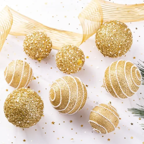 Vista 3 de Adornos de bolas de Navidad dorados, adornos de bolas de Navidad decoraciones irrompibles de plástico colgantes perlas para fiestas de Navidad