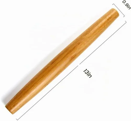 Vista 2 de Rodillo francés clásico de madera de bambú para hornear pizza pastel galleta, 13 pulgadas