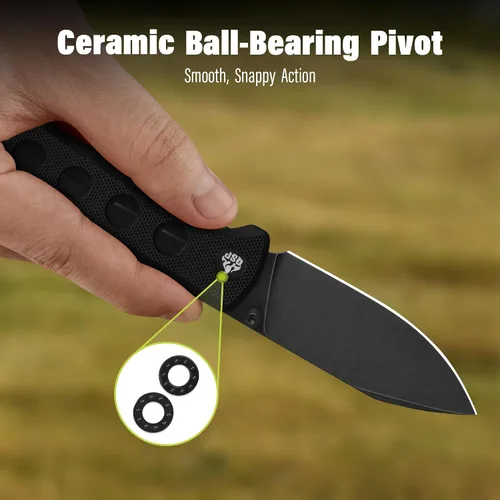 Vista 5 de QSP Canary Folder - Cuchillo plegable de bolsillo, hoja de 7.21 cm Sandvik 14C28N con acabado negro lavado a la piedra, mango G10 negro, bloqueo