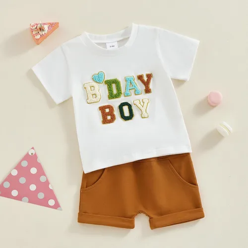 Vista 6 de CREAIRY Conjunto de 2 piezas de camiseta de manga corta para bebé, niño, niña, cumpleaños, camiseta de manga corta, pantalones deportivos