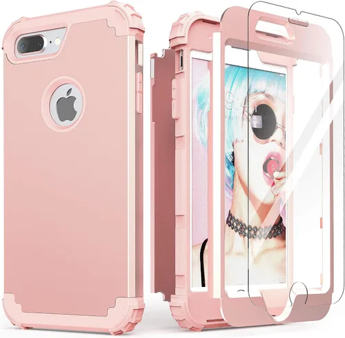 Vista 36 de IDweel Funda para iPhone 8 Plus, Funda para iPhone 7 Plus con Protector de Pantalla de Vidrio Templado, 3 en 1 Resistente a Golpes Delgada Híbrida