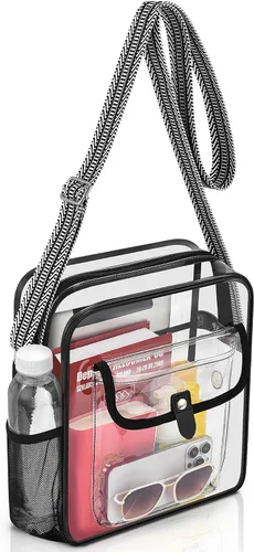 Vista 21 de Bolso bandolera transparente SPODEARS para eventos en estadios y conciertos - Cartera con correa de hombro ajustable con 1 soporte para botella